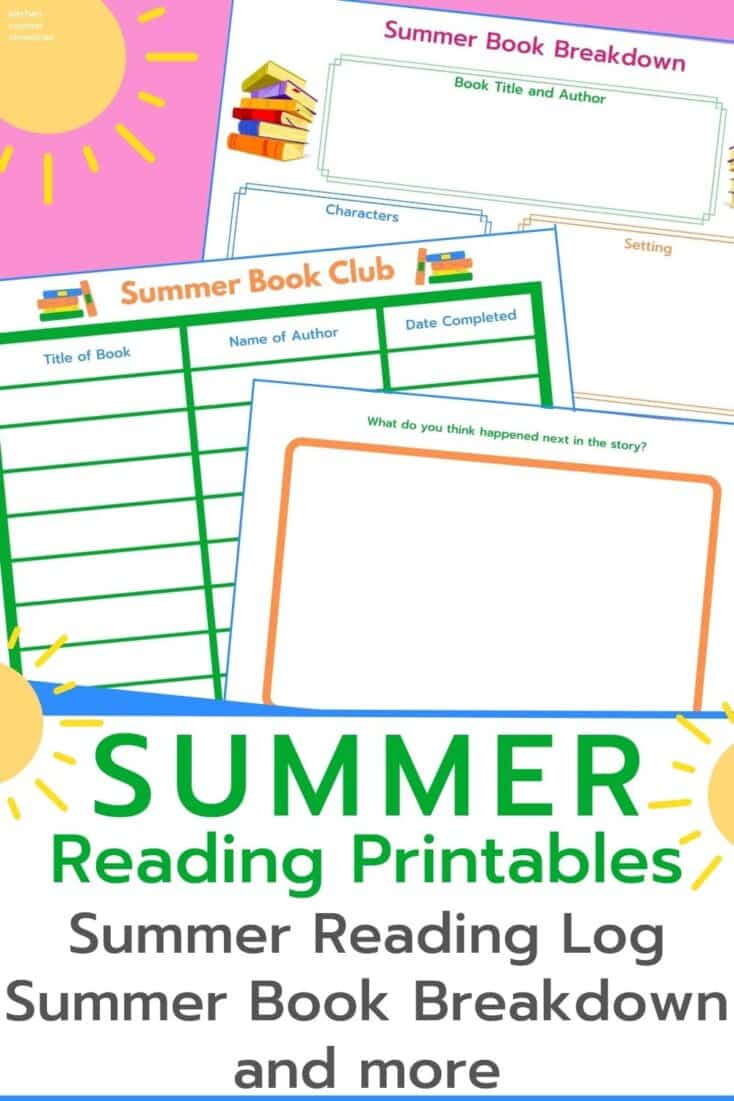 3 summer reading printables for kids printed out with title