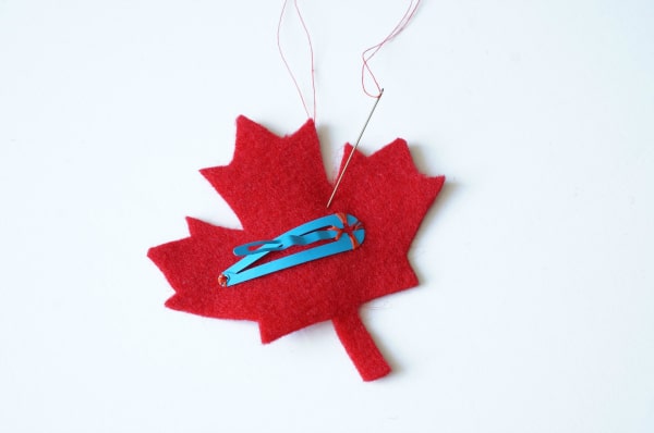 maple leaf with hair clip sewn on