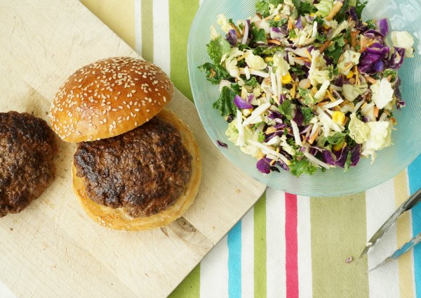simple burger with salad topping