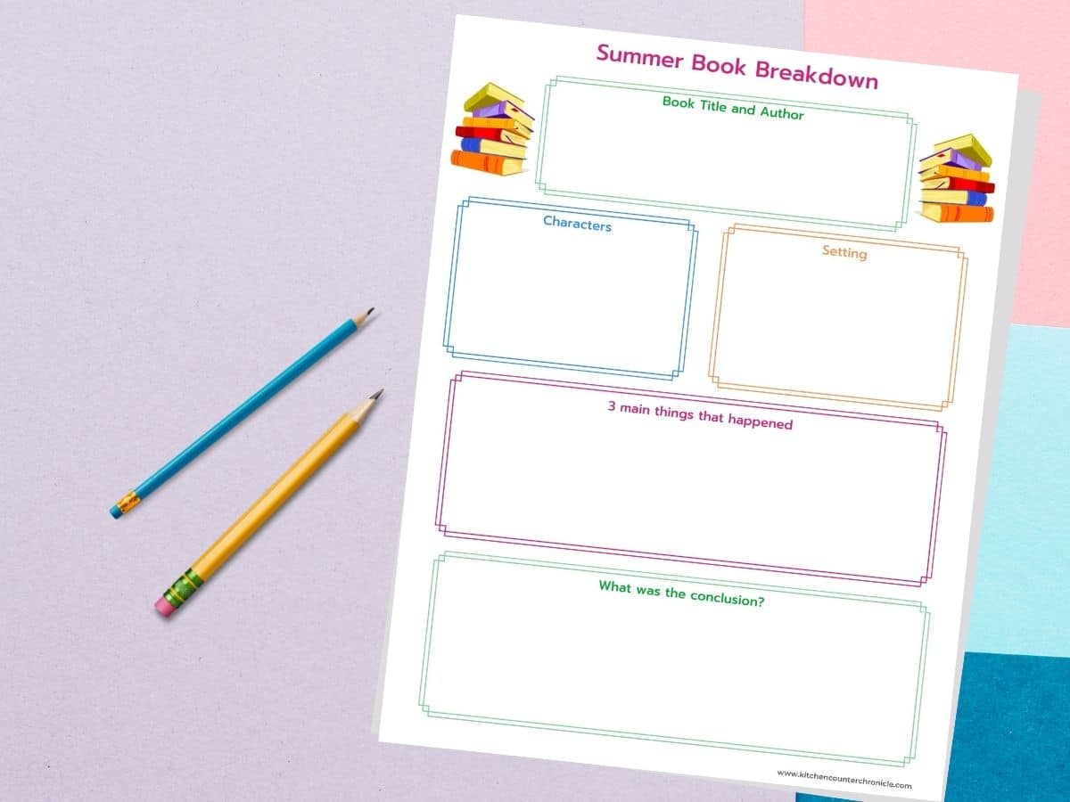 summer book breakdown printable with pencils