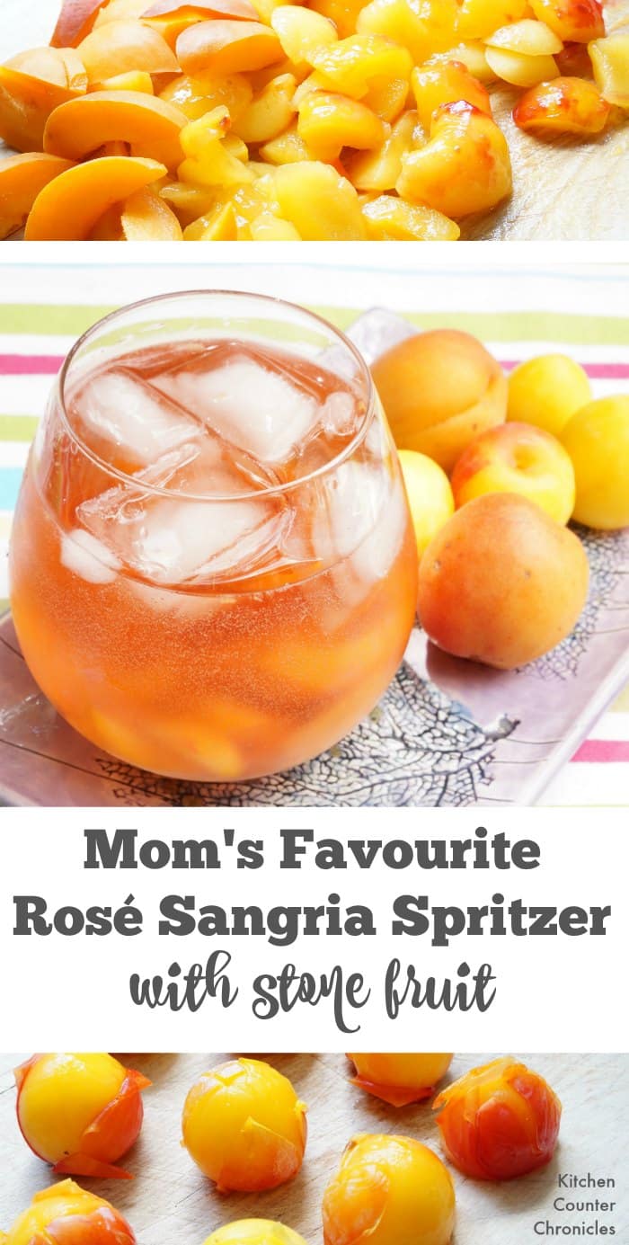 Rose Sangria spritzer with stone fruit - Take a break with this light and refreshing rose sangria spritzer. Use seasonal plums and apricots to add a hint of sweetness. | Rosé Sangria | Wine Recipe | Wine Sangria Recipe |