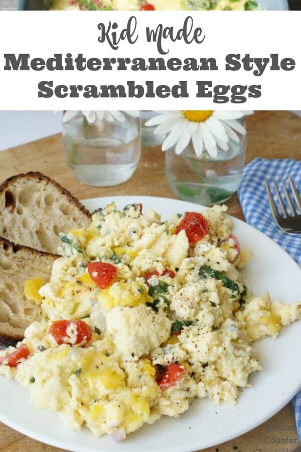 Kid Made Mediterranean Style Scrambled Eggs - Kids love Greek flavours and these scrambled eggs are a healthy and creamy recipe that kids can help make. | Greek Recipe | Egg Recipe | Kid Friendly Recipes | Breakfast Recipe