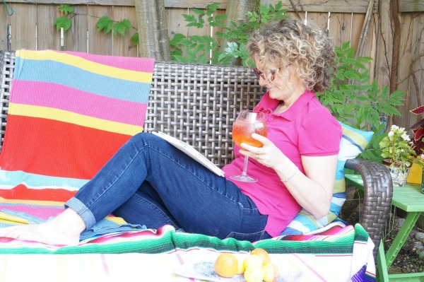 mom with rosé sangria outside
