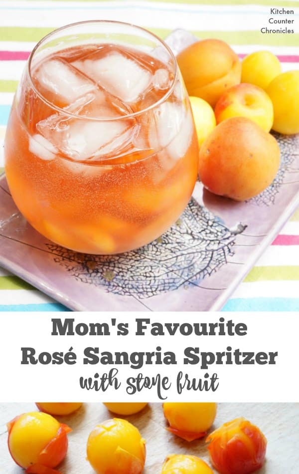 Rose Sangria spritzer with stone fruit - Take a break with this light and refreshing rose sangria spritzer. Use seasonal plums and apricots to add a hint of sweetness. | Rosé Sangria | Wine Recipe | Wine Sangria Recipe |