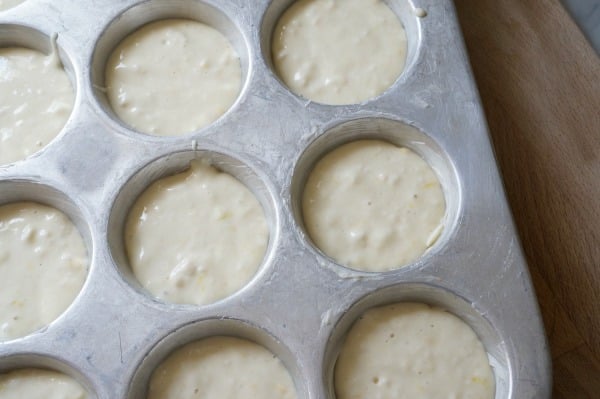 lemon pancake muffins in tin unbaked