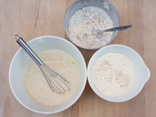 oatmeal banana bread ingredients in bowl
