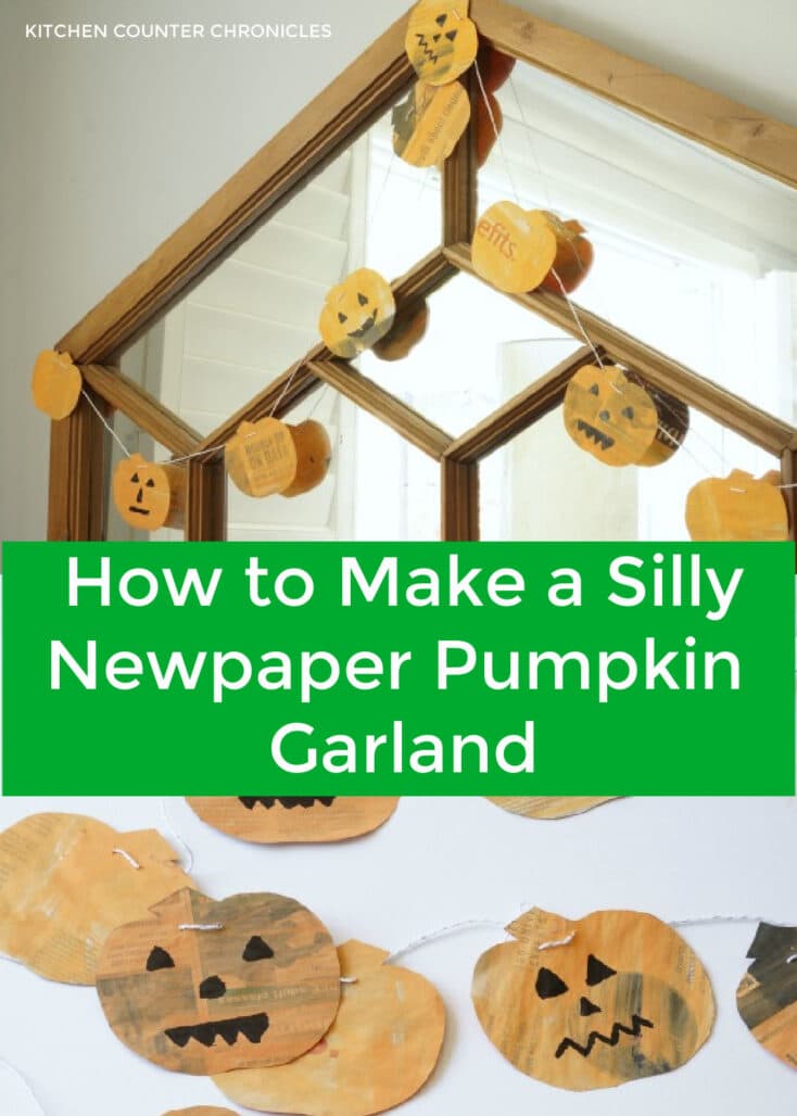 how to make a newspaper pumpkin garland pin image