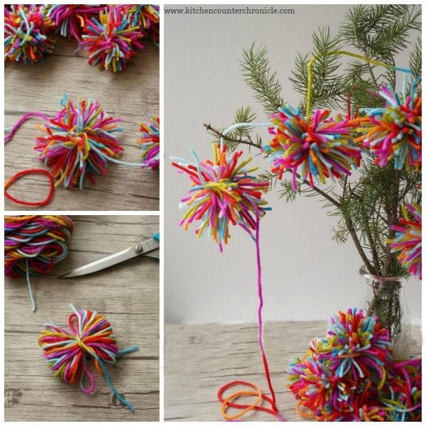 Boho Christmas Pom Pom Garland - A lovely kid-made Christmas garland inspired by Amelia from The Girl Who Saved Christmas. | #kidmadeornament #christmas #christmaskids #bohochristmas #bohopompomgarland #kidmadeornament