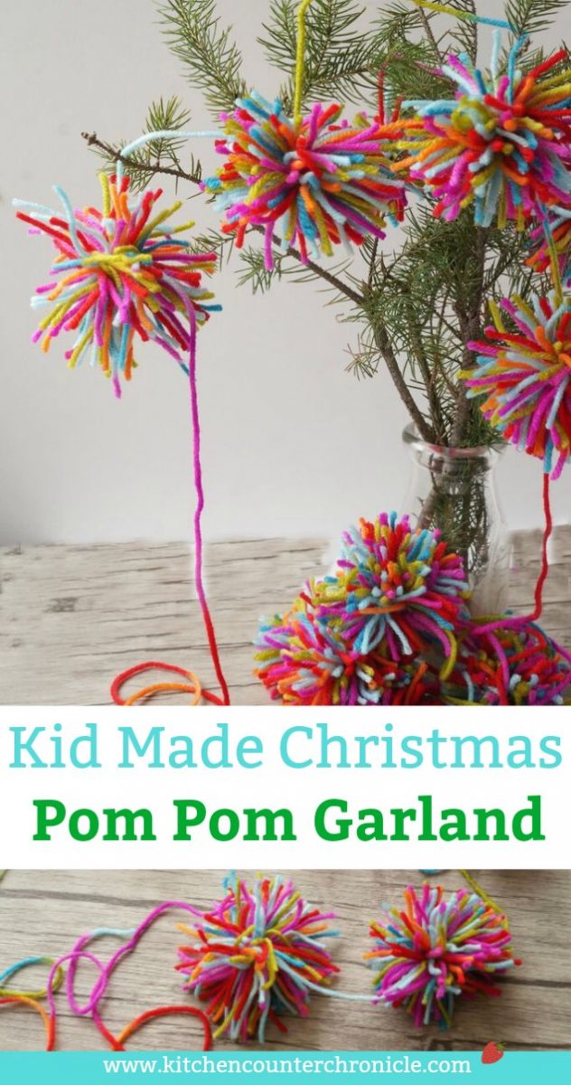 Boho Christmas Pom Pom Garland - A lovely kid-made Christmas garland inspired by Amelia from The Girl Who Saved Christmas. | #kidmadeornament #christmas #christmaskids #bohochristmas #bohopompomgarland #kidmadeornament