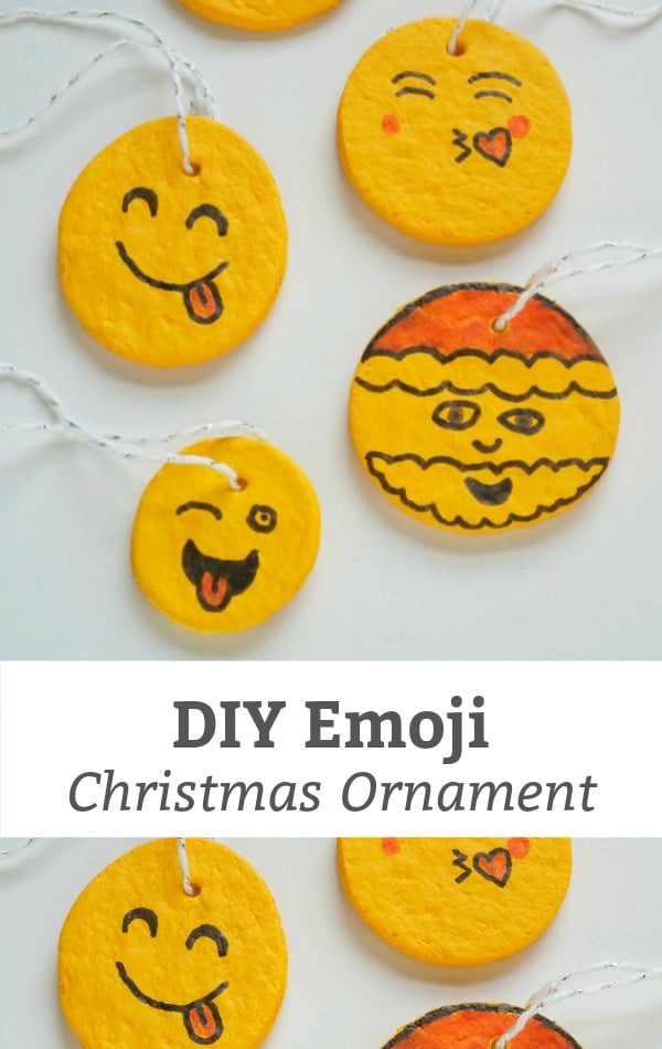 Kid Made DIY Emoji Christmas Ornament - A super fun Christmas ornament to make for friends and family. Personalize these salt dough emoji ornaments #ChristmasOrnament #ChristmasCraft #Christmas #emojicraft #tweencraft #teencraft #saltdough