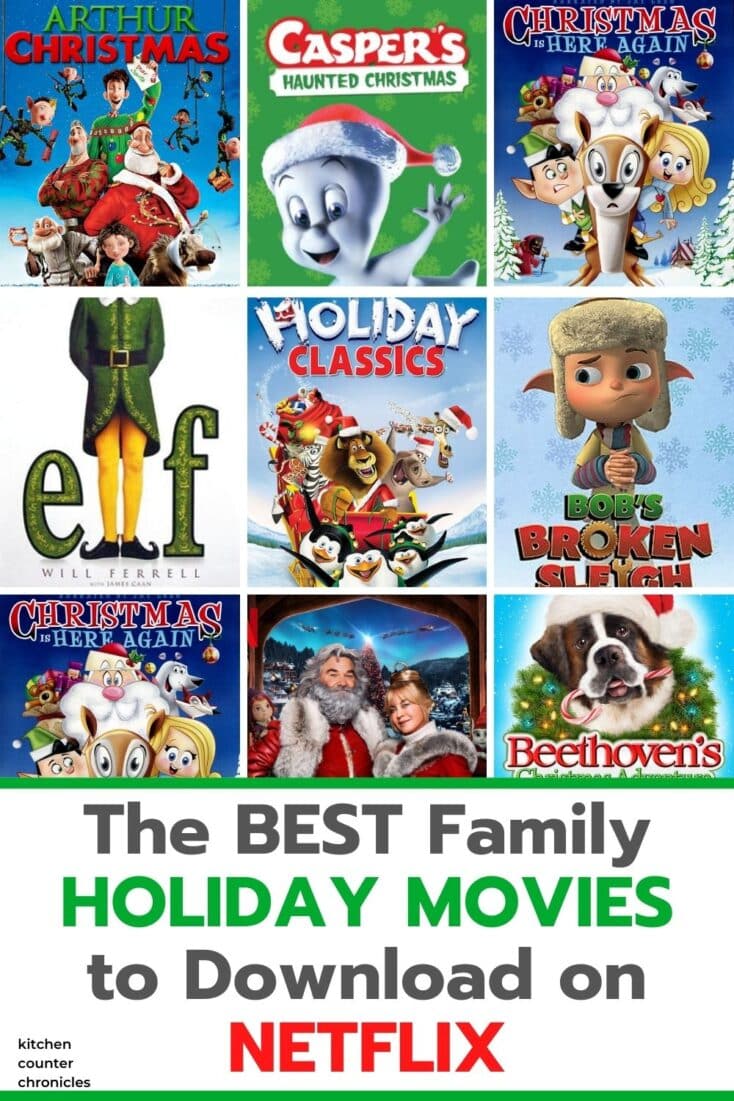 collage of the best downloadable on netflix holiday movies for kids