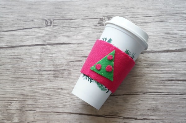 felt coffee cup cozy on coffee cup