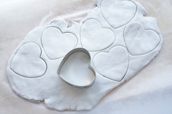 clay hearts with cookie cutter