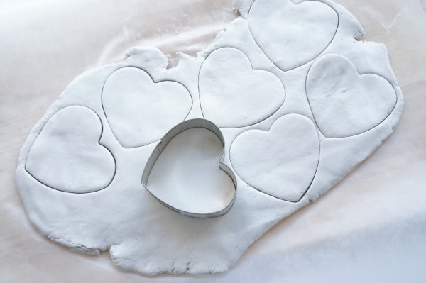 clay hearts with cookie cutter