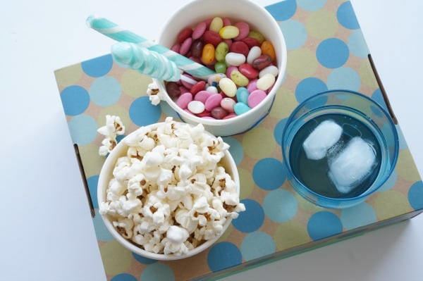 diy movie snack tray with snacks inside