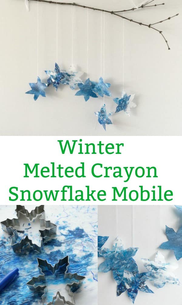 winter melted crayon snowflake mobile