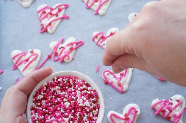 chocolate heart shaped chocolates with sprinkles