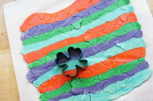rainbow cookie dough with cookie cutter