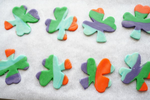 rainbow cookies on baking sheet