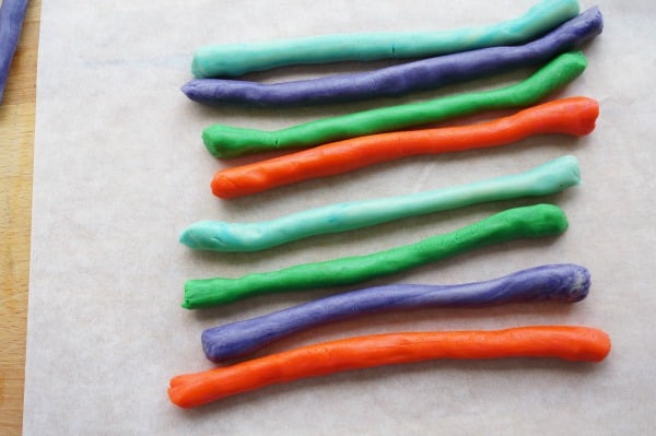 rolls of coloured cookie dough