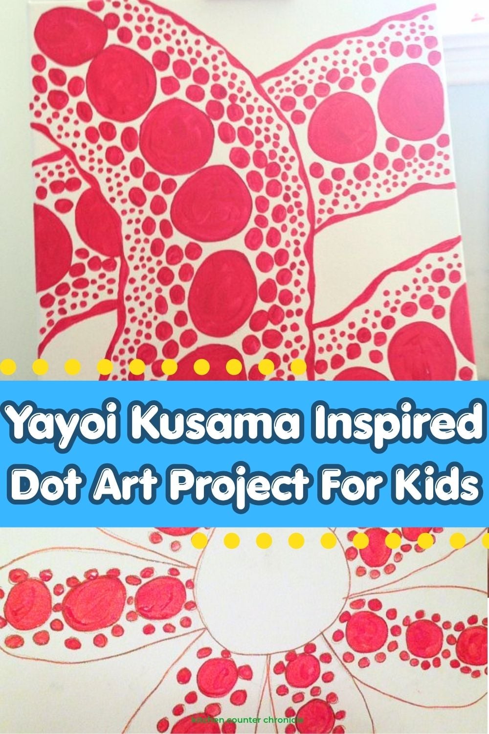 Yayoi Kusama Inspired Dot Art For Kids with canvases painted with red dot art