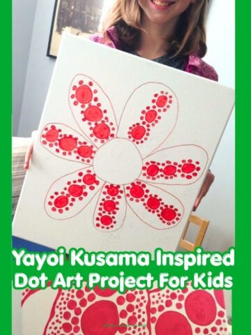 flower painting filled with red dots - yayoi kusama art for kids