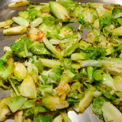 pan with bacon and brussel sprouts