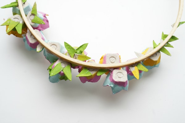 back side of egg carton flower wreath