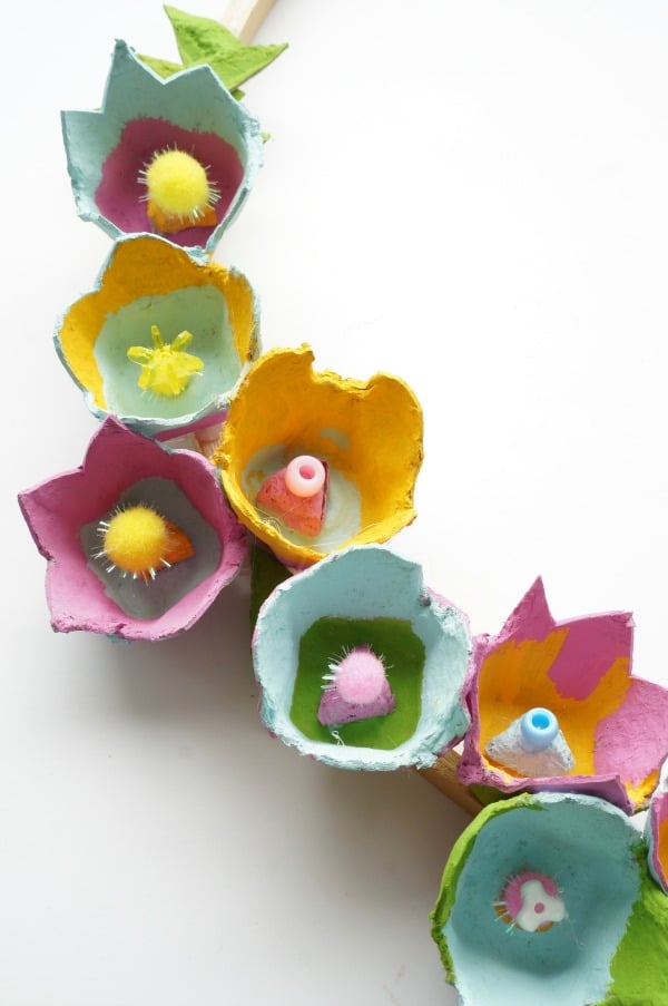 egg carton flower wreath vertical