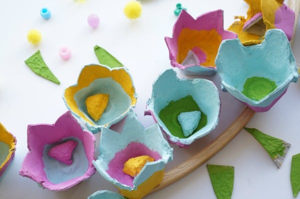 egg carton flowers painted pieces