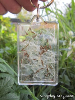 dandelion wish key chain close up in child's hand