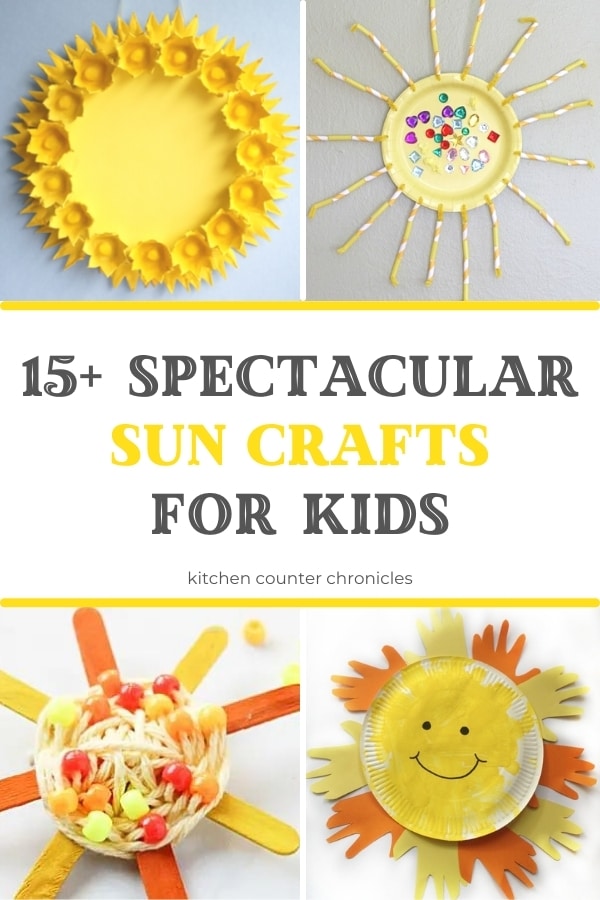 collage of sun crafts for kids paper plate sun egg carton sun weaving suns