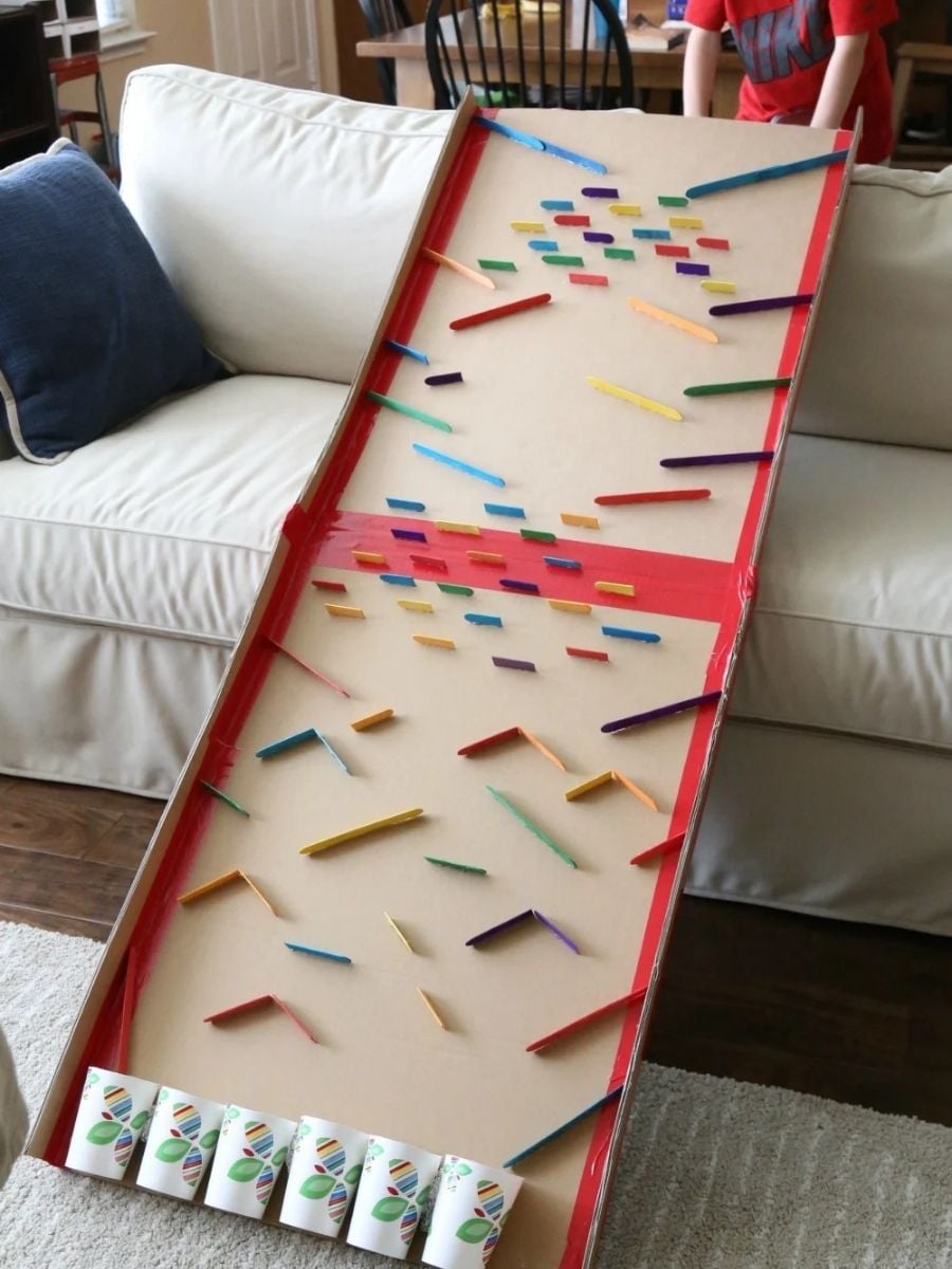 diy tall pinball style marble run
