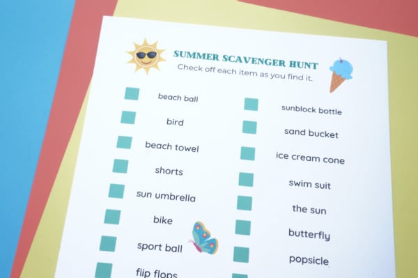 printable summer scavenger hunt printed on paper
