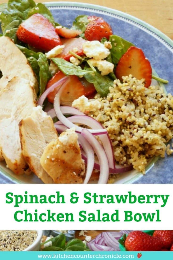 spinach and strawberry chicken salad bowl