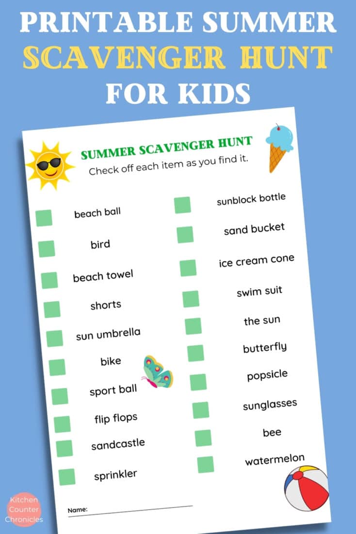 summer scavenger hunt for kids pin image