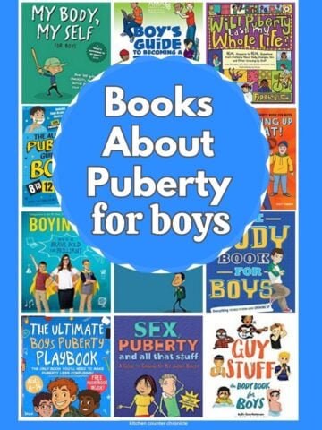 featured image for post about the best puberty books for boys with collage of book covers