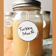 3 mason jars of homemade turkey broth