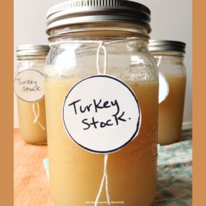 3 mason jars of homemade turkey broth