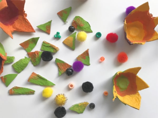 egg carton flowers with pom poms