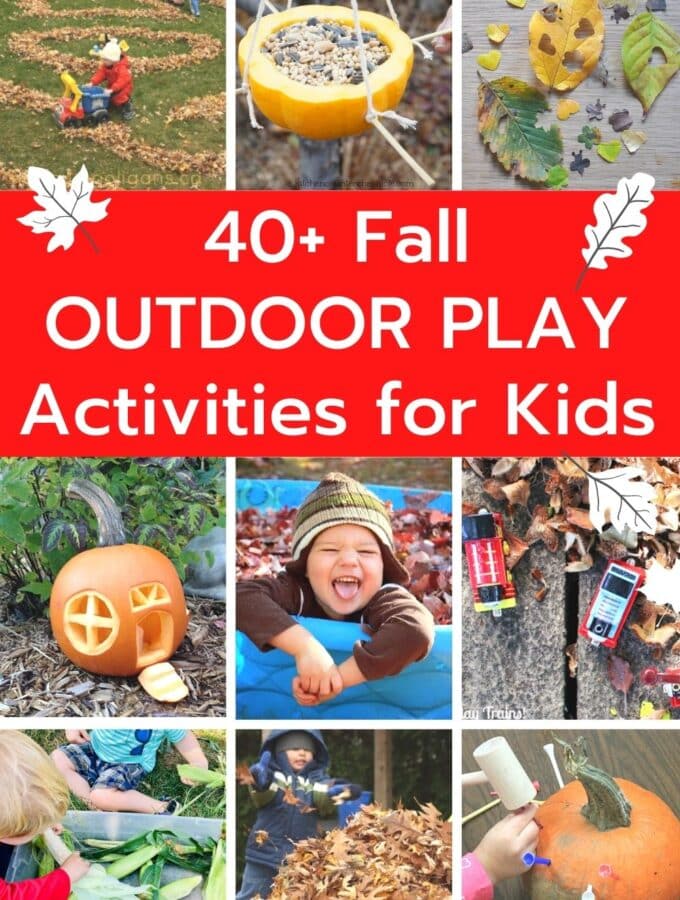 collage of fall outdoor play activities and title
