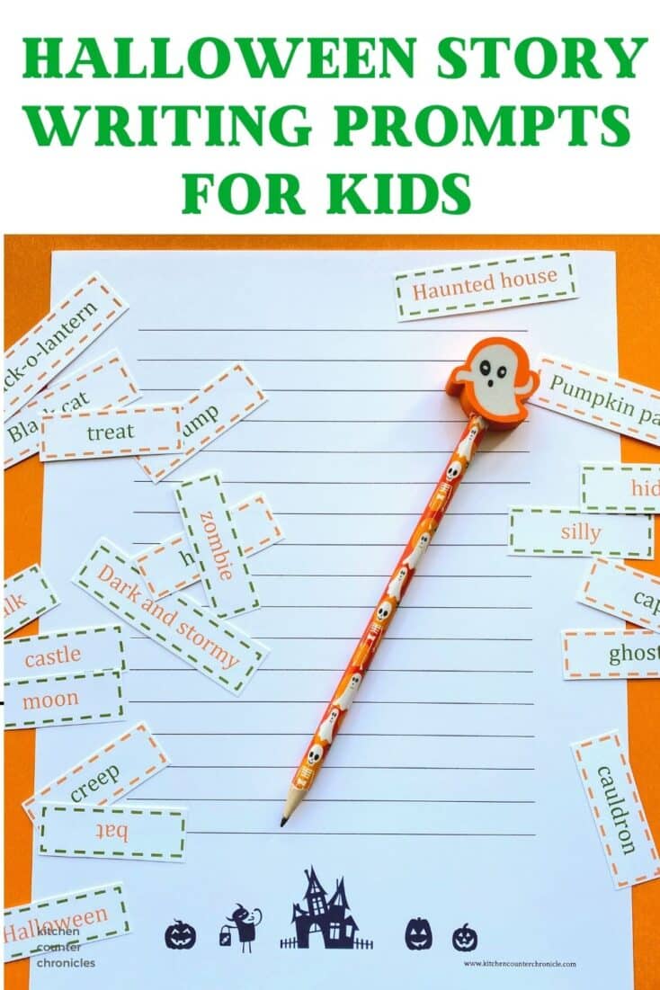 halloween story writing prompts for kids and halloween story paper pin image