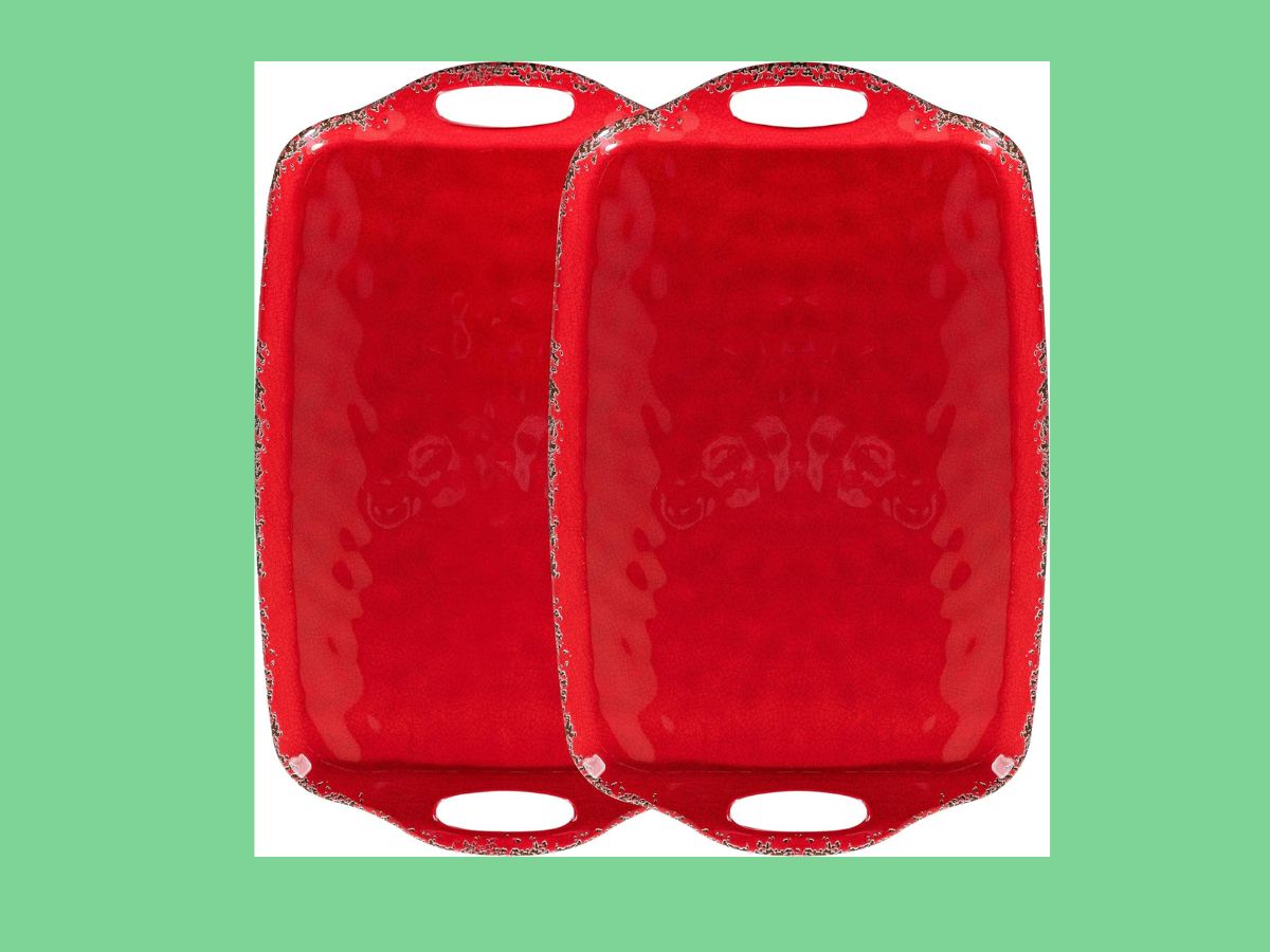 2 red decorative platters