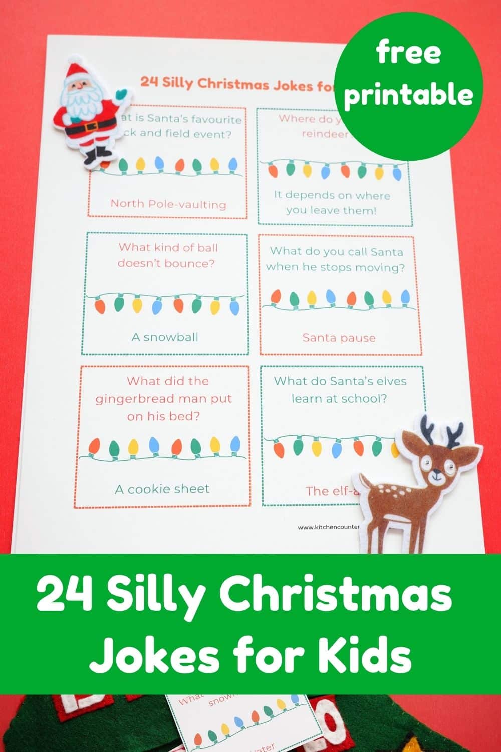 24 silly printable christmas jokes for kids printed out with title
