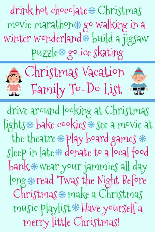 Christmas vacation to do list bucket list
