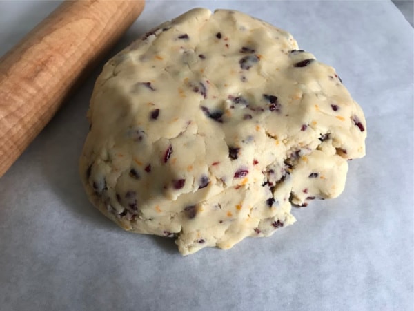 shortbread dough with cranberry and orange