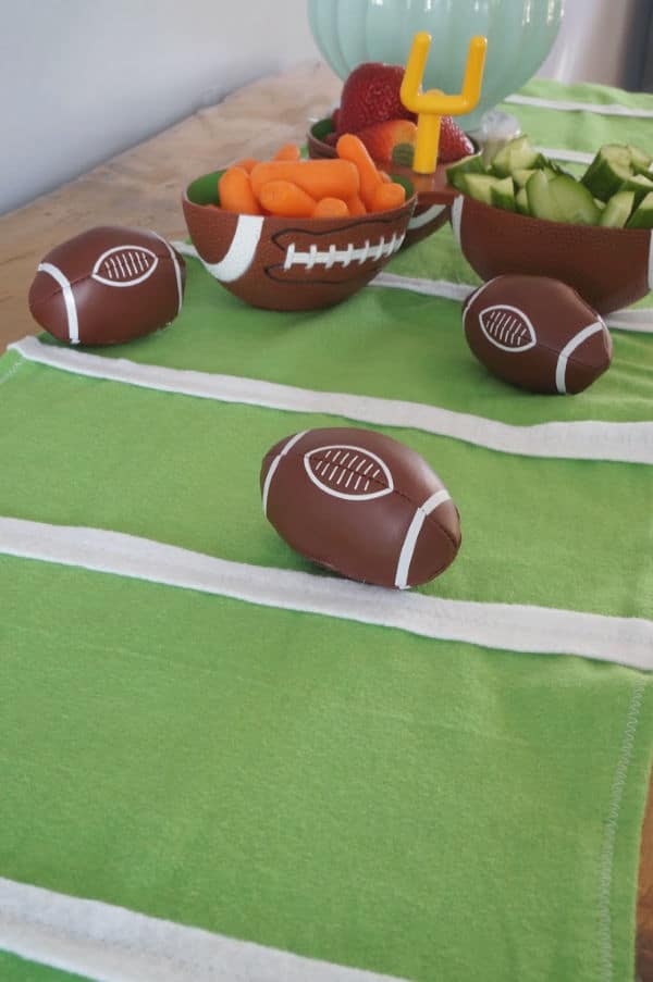 football field table runner with footballs