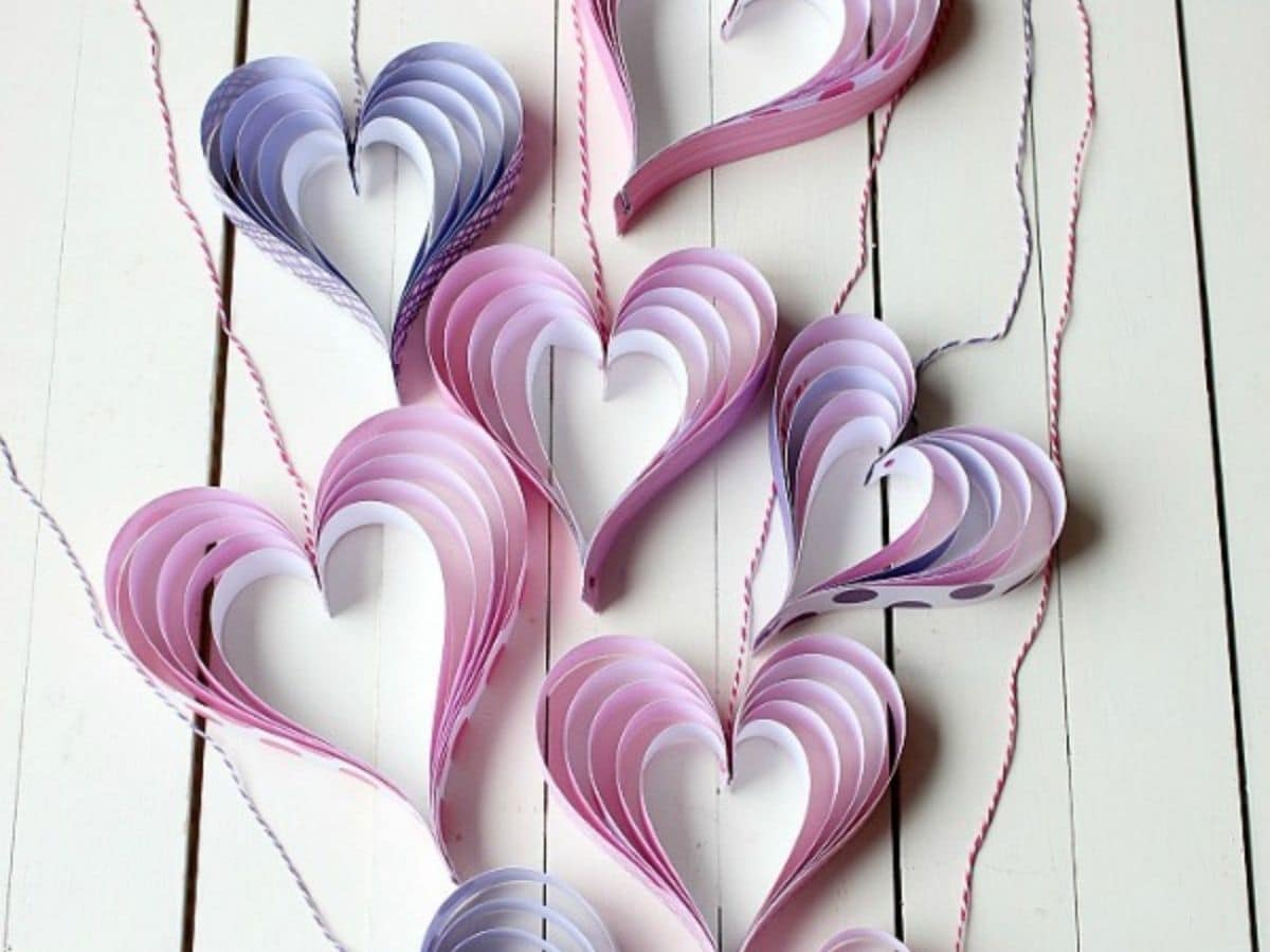 valentine paper hearts on string
