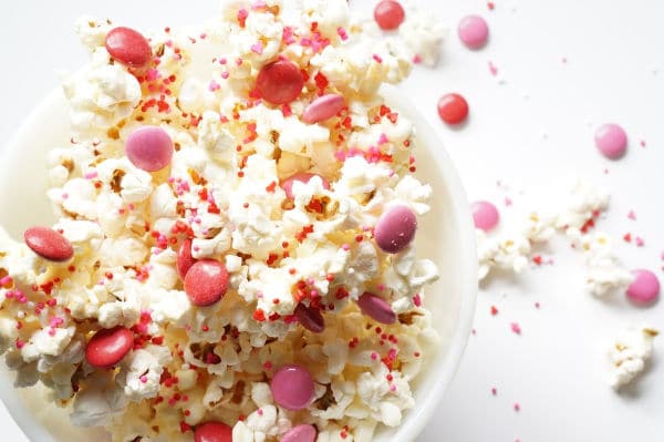 valentine's day popcorn in bowl