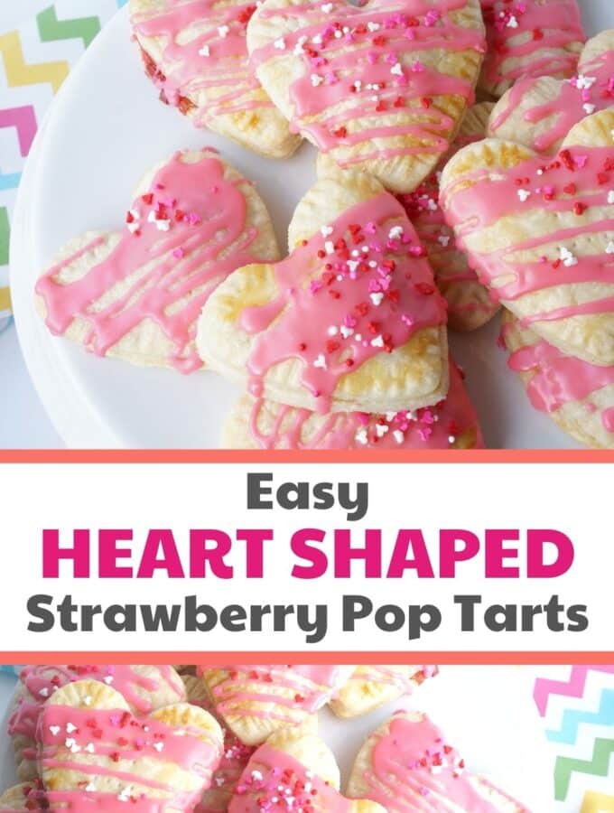 easy valentine heart shaped pop tarts on tray with title